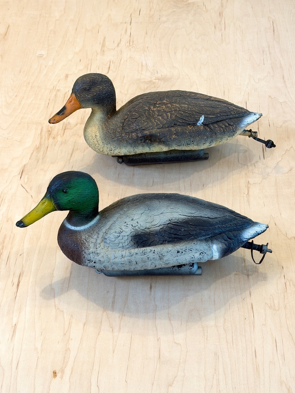 Mallard Duck Decoys Pair in Green, Brown - male and female
